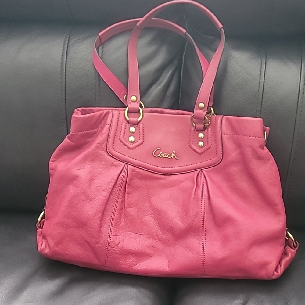 Coach Pink Pebbled Leather Shoulder Bag with Slouchy Design